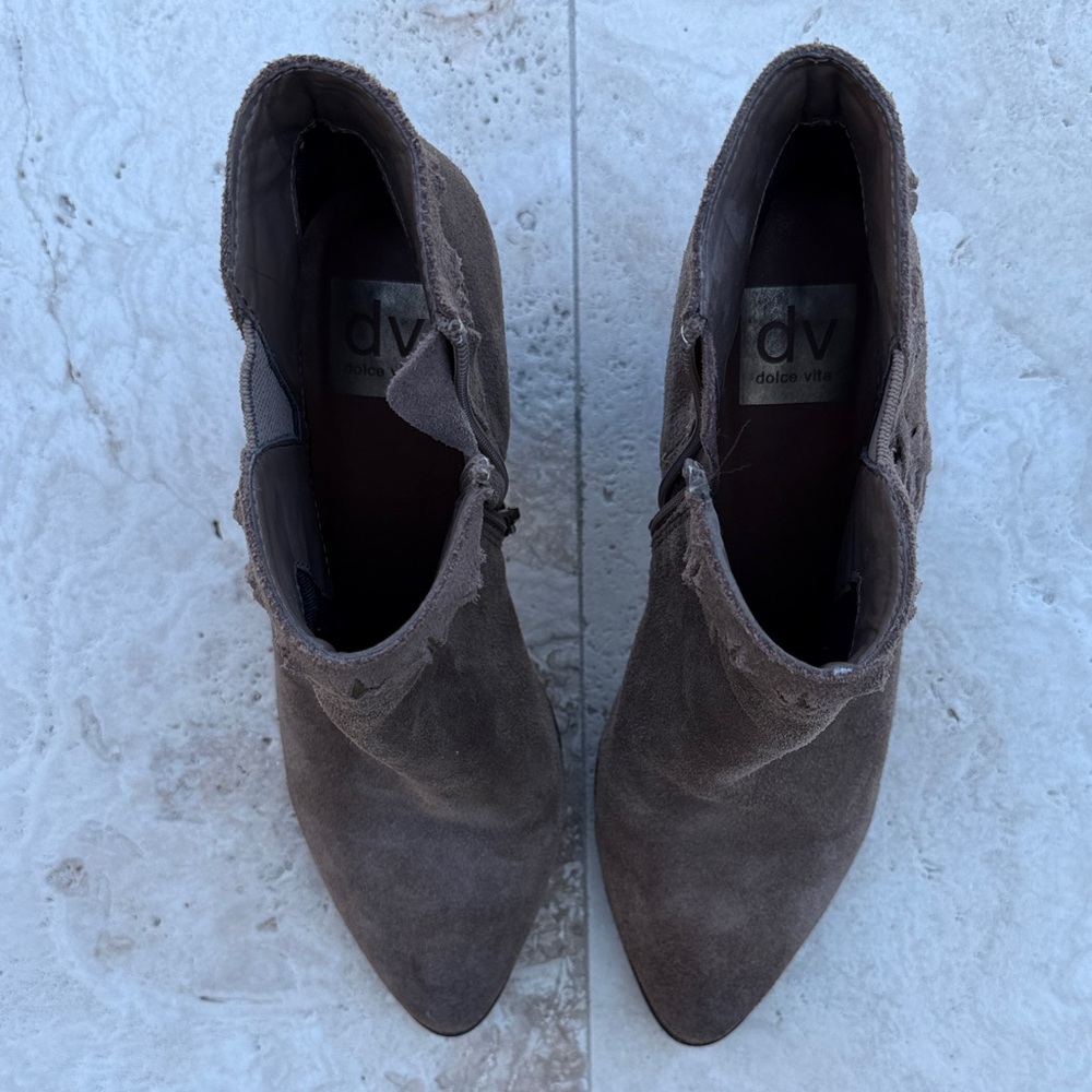 DV by Dolce Vita Taupe Suede Ankle Booties